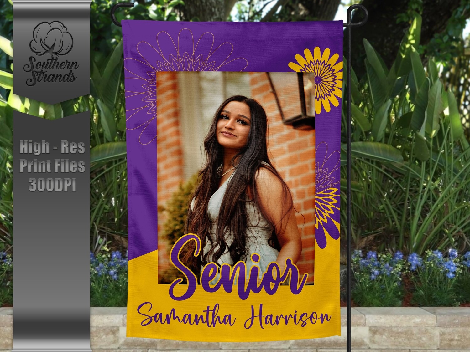 Senior Garden Flag - Flowers - Purple and Gold |  DIGITAL DESIGN