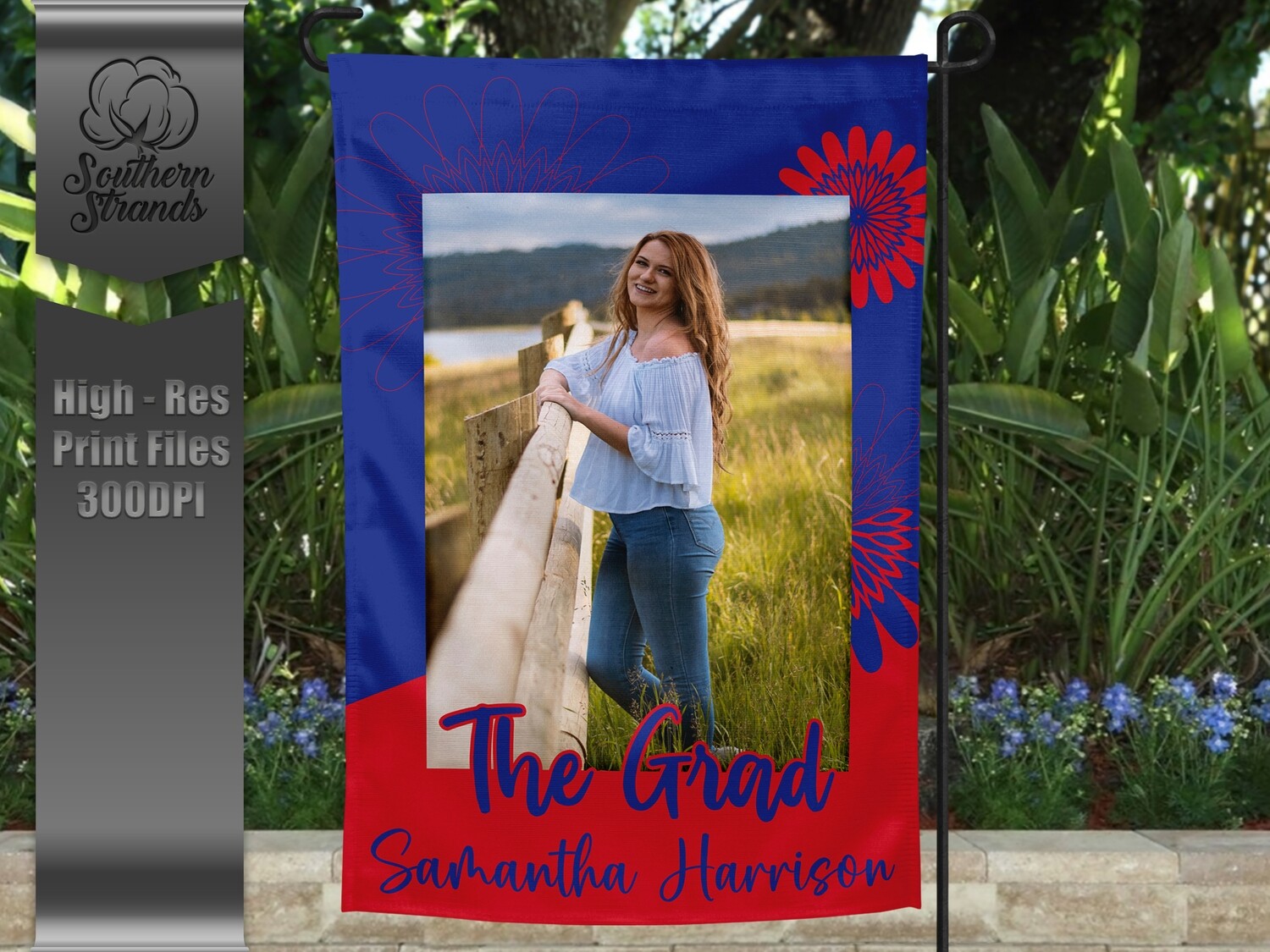 The Grad Garden Flag - Flowers - Royal and Red |  DIGITAL DESIGN