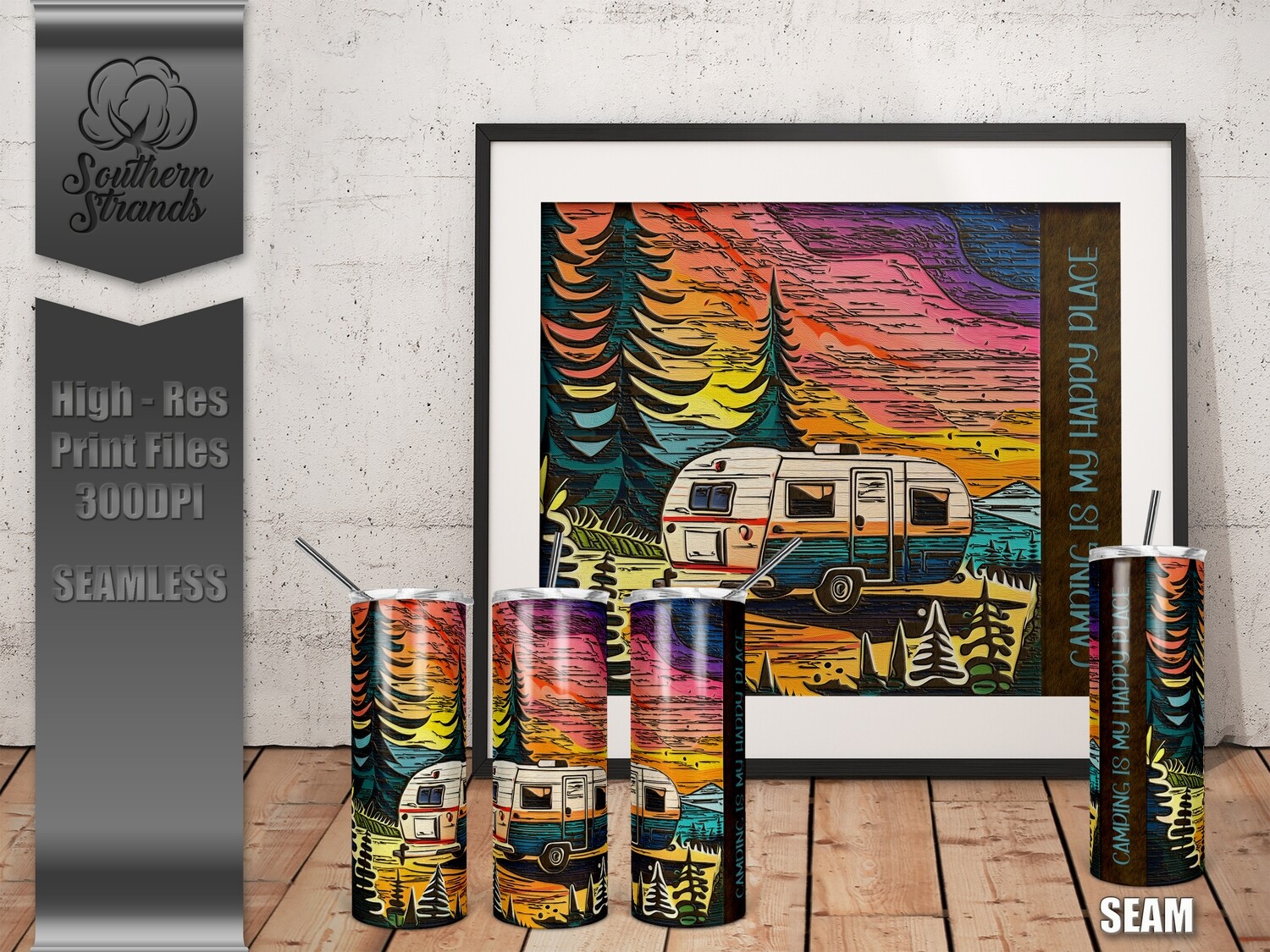 Camping Is My Happy Place Camper 4 - Tumbler 20oz | SEAMLESS |  DIGITAL DESIGN