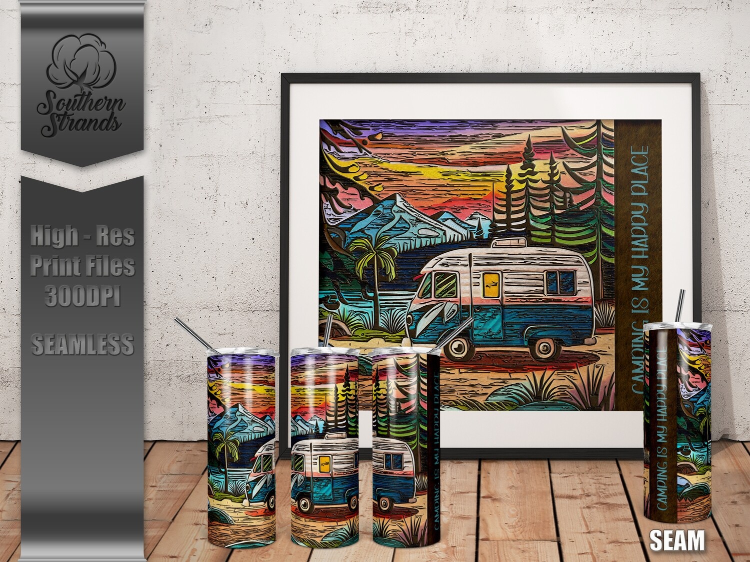 Camping Is My Happy Place Camper 3 - Tumbler 20oz | SEAMLESS |  DIGITAL DESIGN