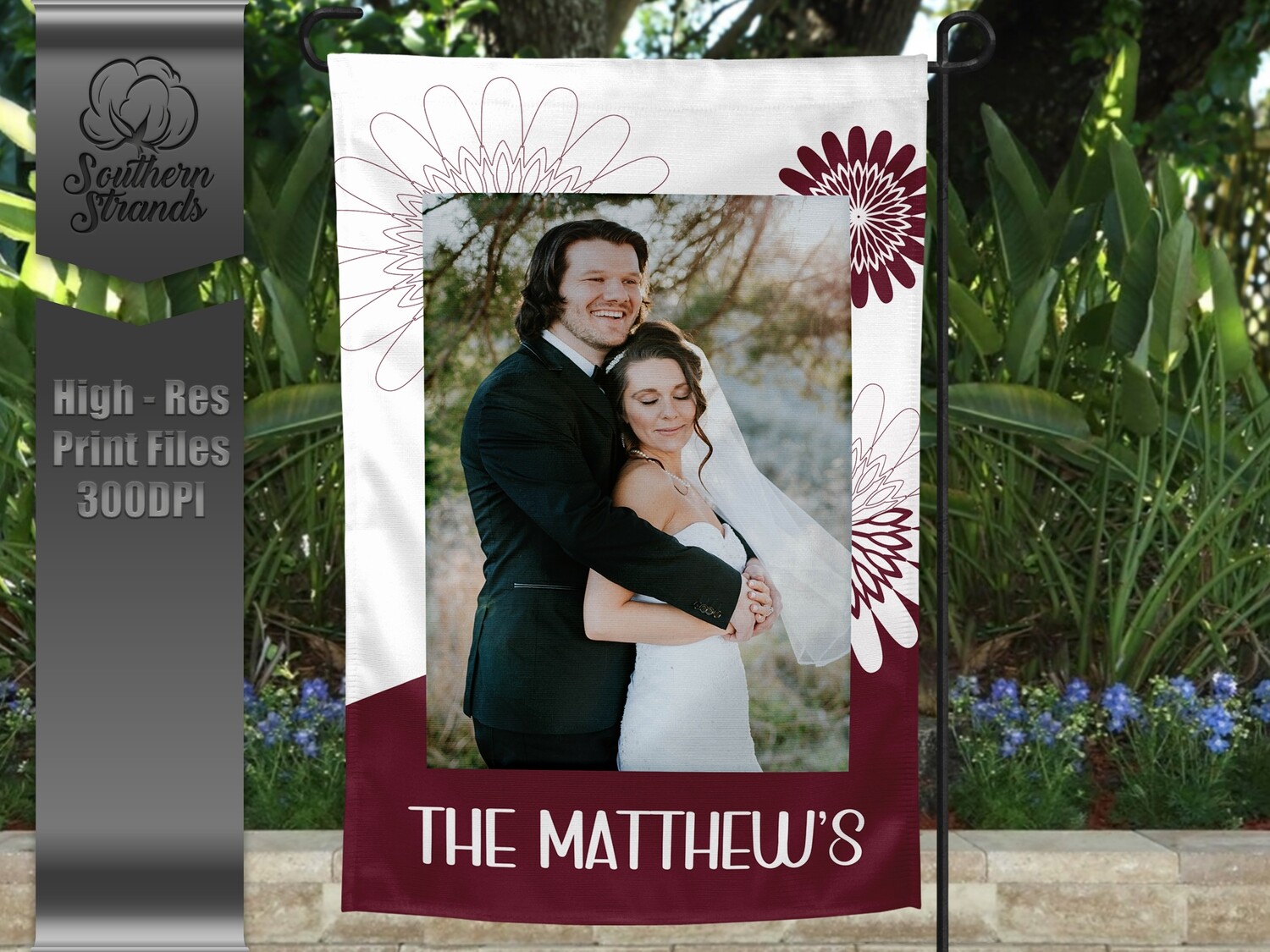 Maroon and White Garden Flag - Flowers |  DIGITAL DESIGN