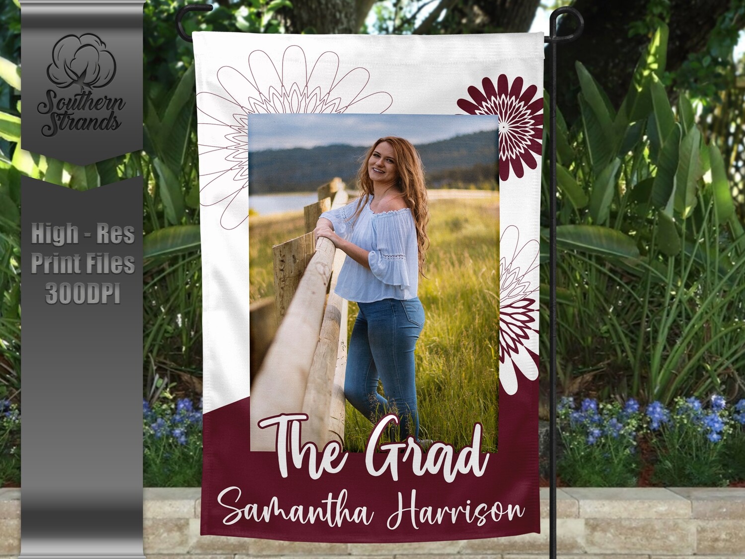 The Grad Garden Flag - Flowers - Maroon and White |  DIGITAL DESIGN