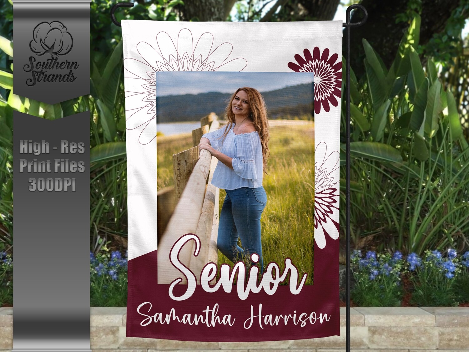 Senior Garden Flag - Flowers - Maroon and White |  DIGITAL DESIGN