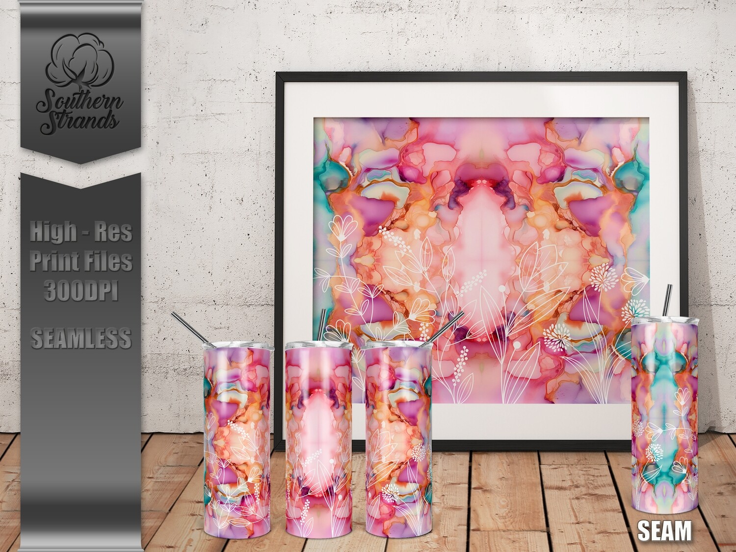 Floral Alcohol Ink 4  - Tumbler 20oz | SEAMLESS |  DIGITAL DESIGN