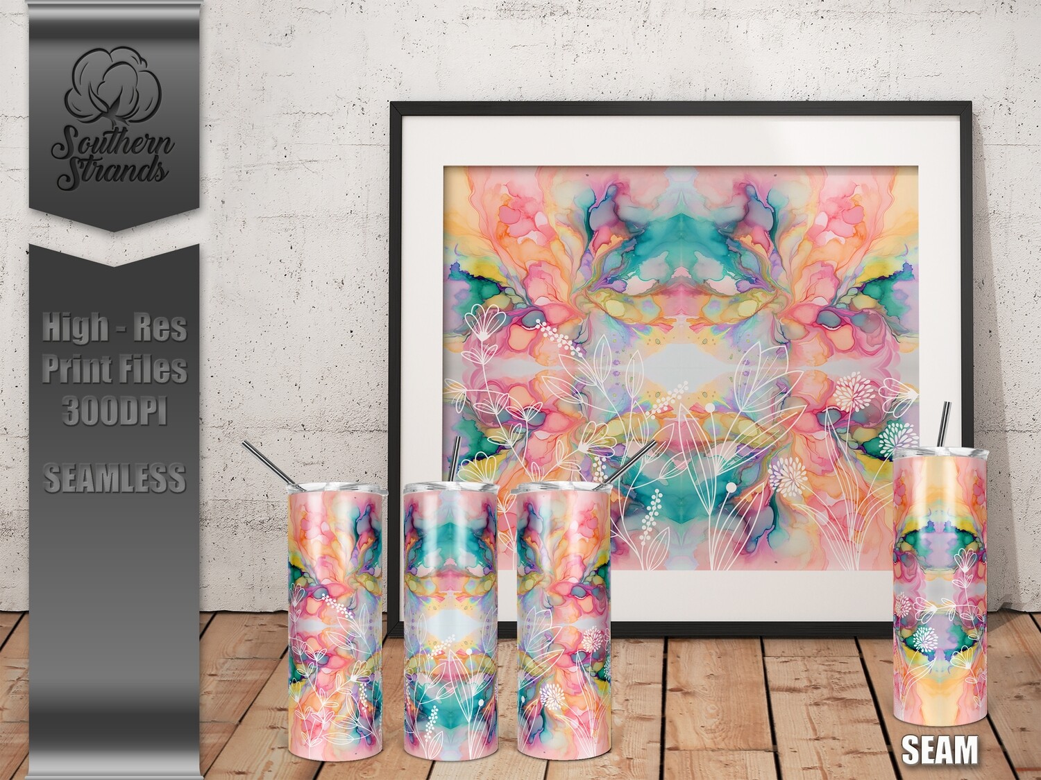 Floral Alcohol Ink 1  - Tumbler 20oz | SEAMLESS |  DIGITAL DESIGN