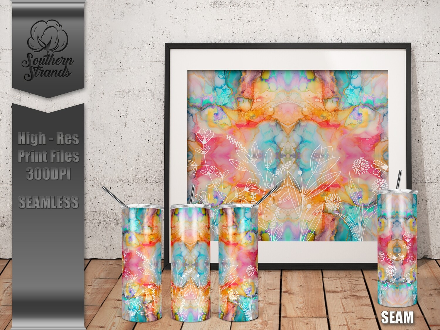 Floral Alcohol Ink 3  - Tumbler 20oz | SEAMLESS |  DIGITAL DESIGN