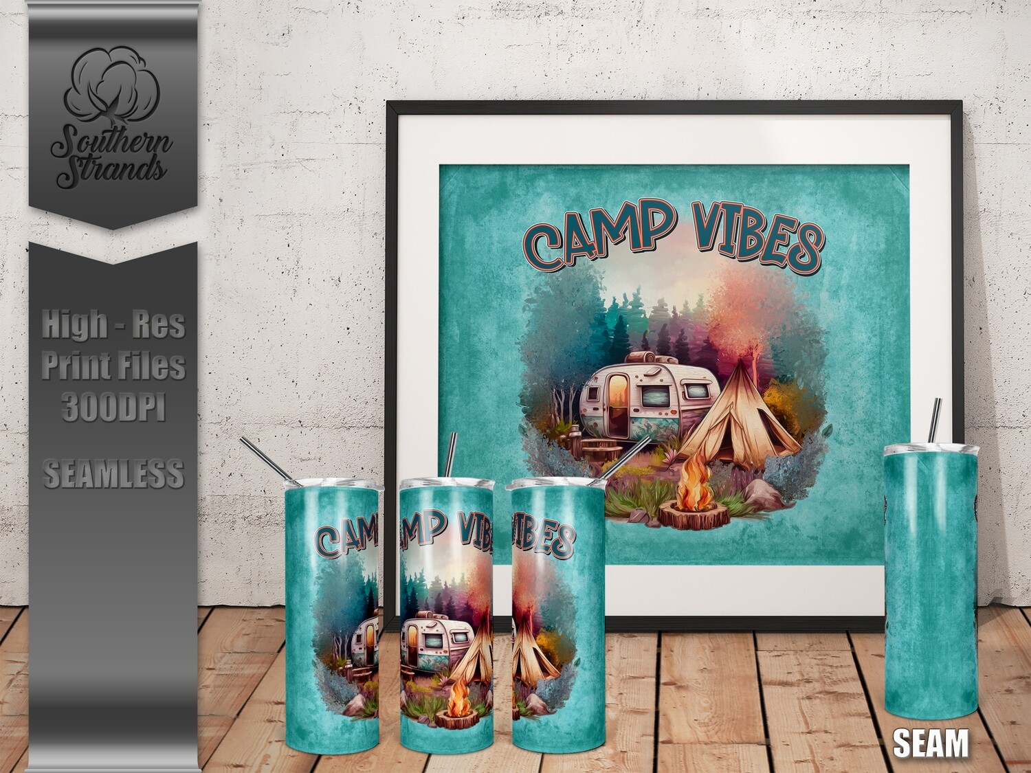 Camp Life - CAMP VIBES - Teal  - Tumbler 20oz | SEAMLESS |  DIGITAL DESIGN