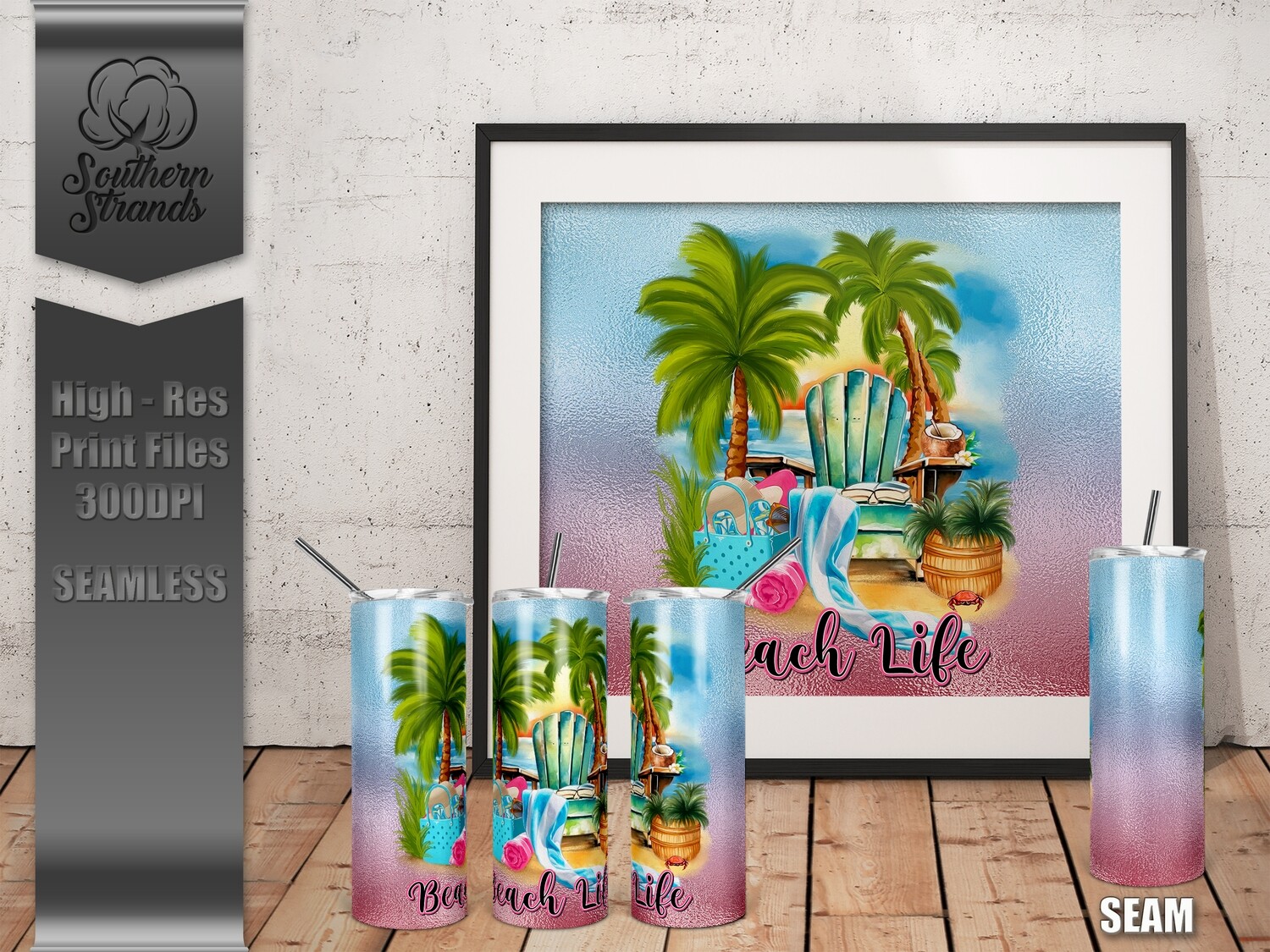 Beach Life - BEACH LIFE  - Tumbler 20oz | SEAMLESS |  DIGITAL DESIGN