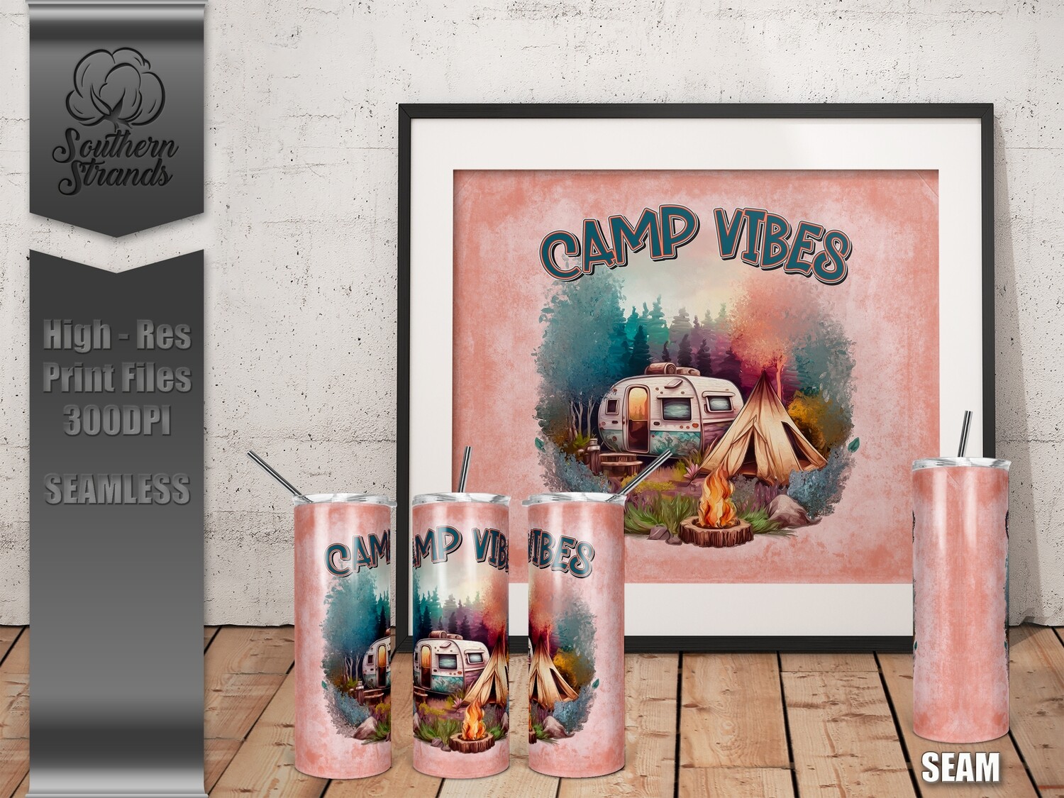 Camp Life - CAMP VIBES - Salmon  - Tumbler 20oz | SEAMLESS |  DIGITAL DESIGN