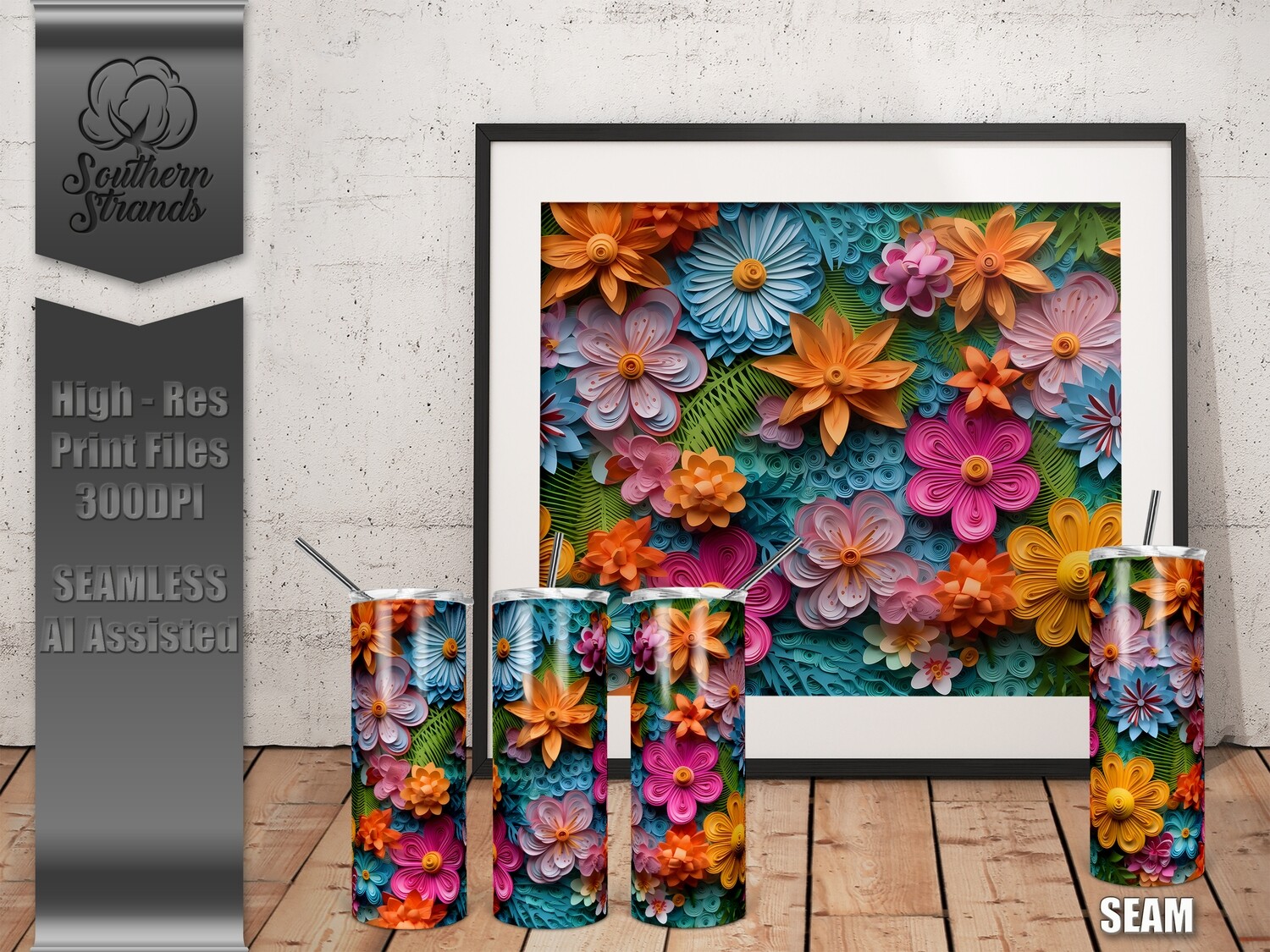 Bright Tropical Flowers 3D  - Tumbler 20oz | SEAMLESS |  DIGITAL DESIGN