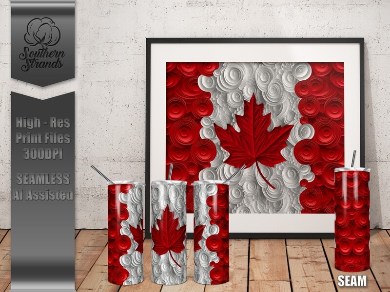 Quilled Paper Canadian Flag Tumbler 20oz SEAMLESS DIGITAL DESIGN