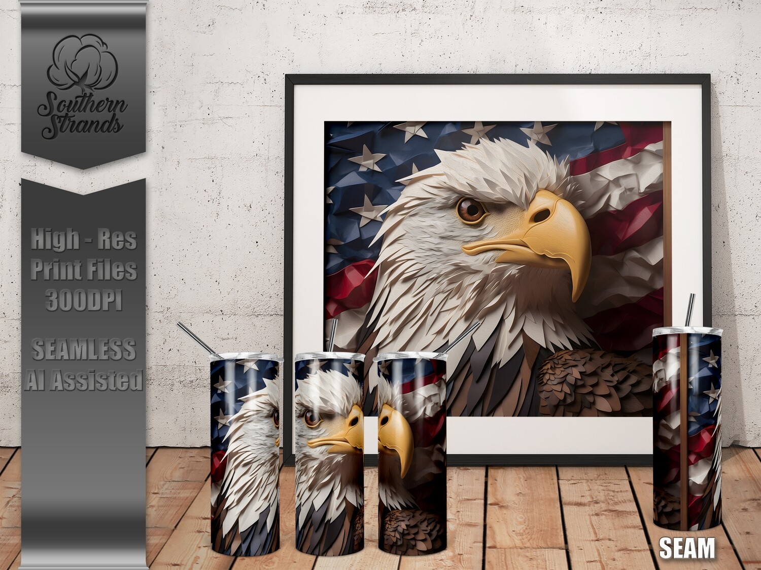 American Flag Eagle Painted Paper - Tumbler 20oz | SEAMLESS |  DIGITAL DESIGN