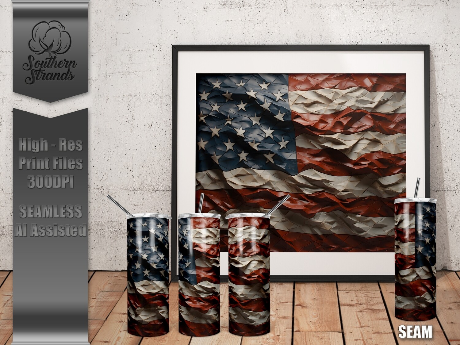 Sculpted American Flag - Tumbler 20oz | SEAMLESS |  DIGITAL DESIGN