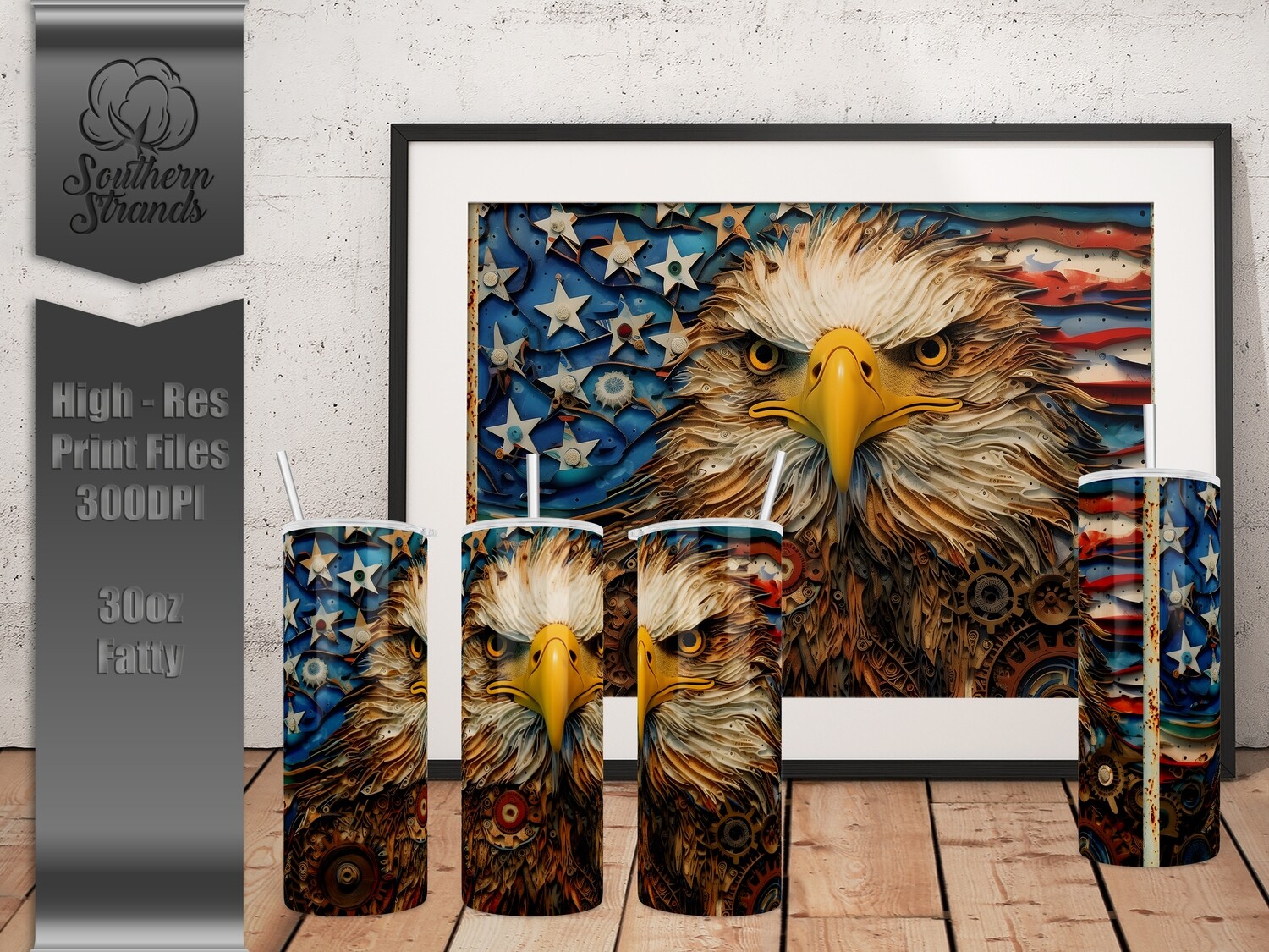 Grunge Mechanical All American Eagle Tumbler 30oz Fatty | SEAMLESS |  DIGITAL DESIGN