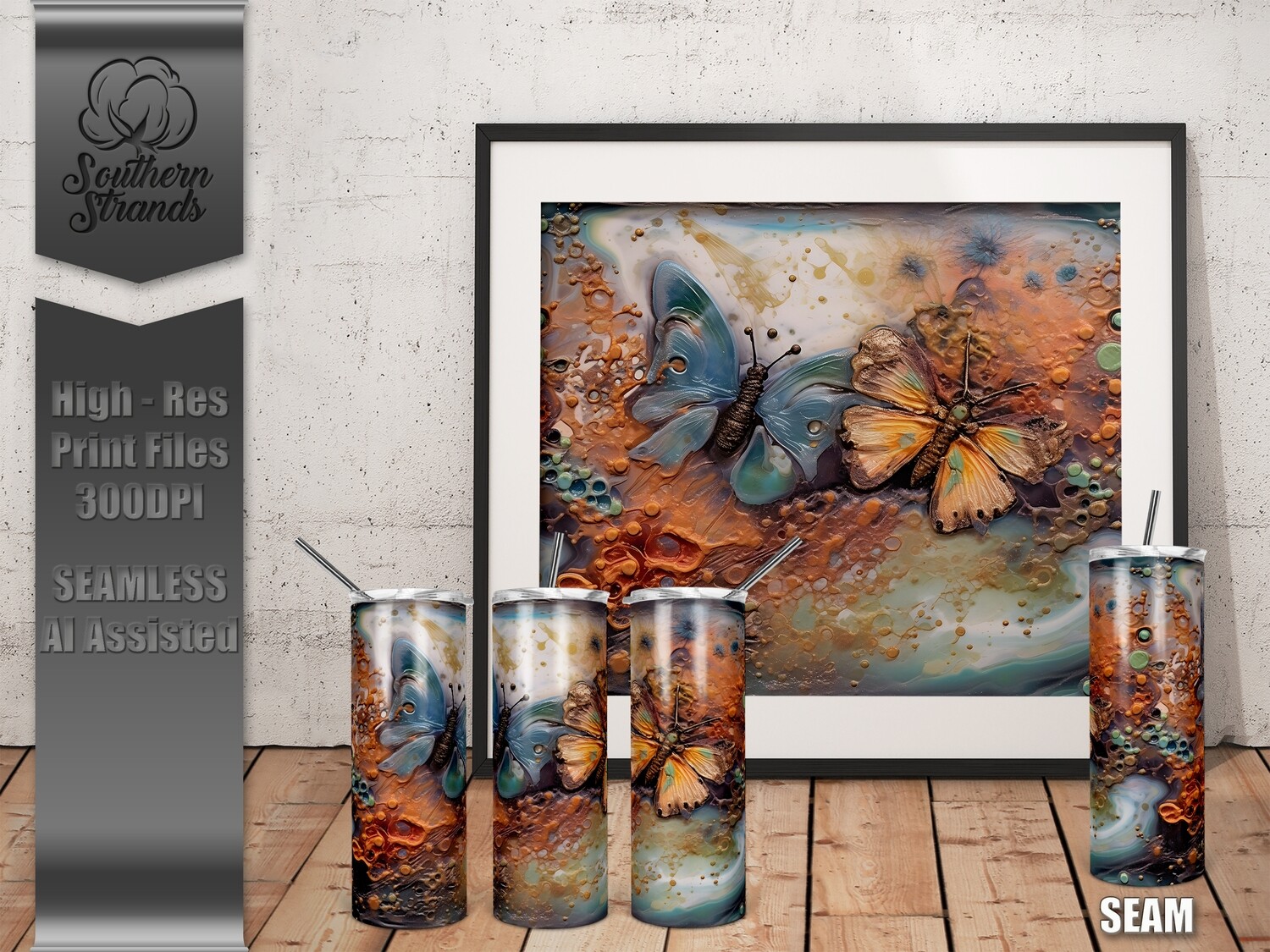 Colored Wax Butterflies 1 - Tumbler 20oz | SEAMLESS |  DIGITAL DESIGN