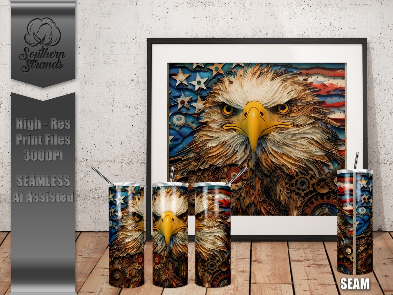 Grunge Mechanical All American Eagle - Tumbler 20oz | SEAMLESS |  DIGITAL DESIGN