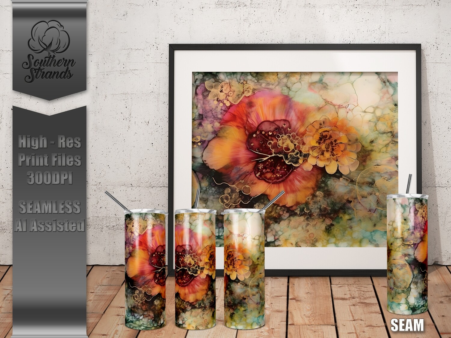 Abstract Ink Floral 1 - Tumbler 20oz | SEAMLESS |  DIGITAL DESIGN