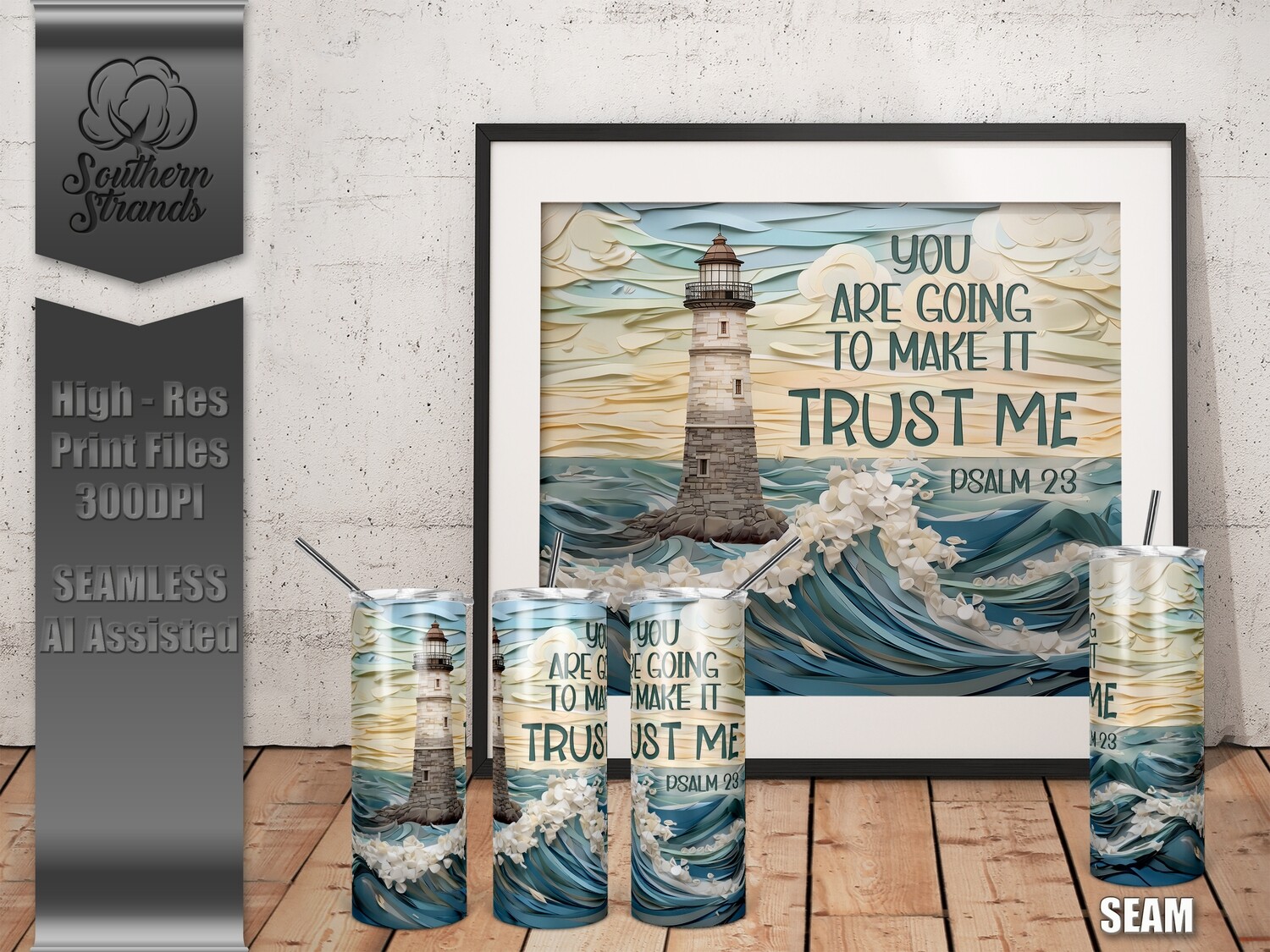 Paper Quilled Lighthouse - Tumbler 20oz - TRUST ME | SEAMLESS |  DIGITAL DESIGN