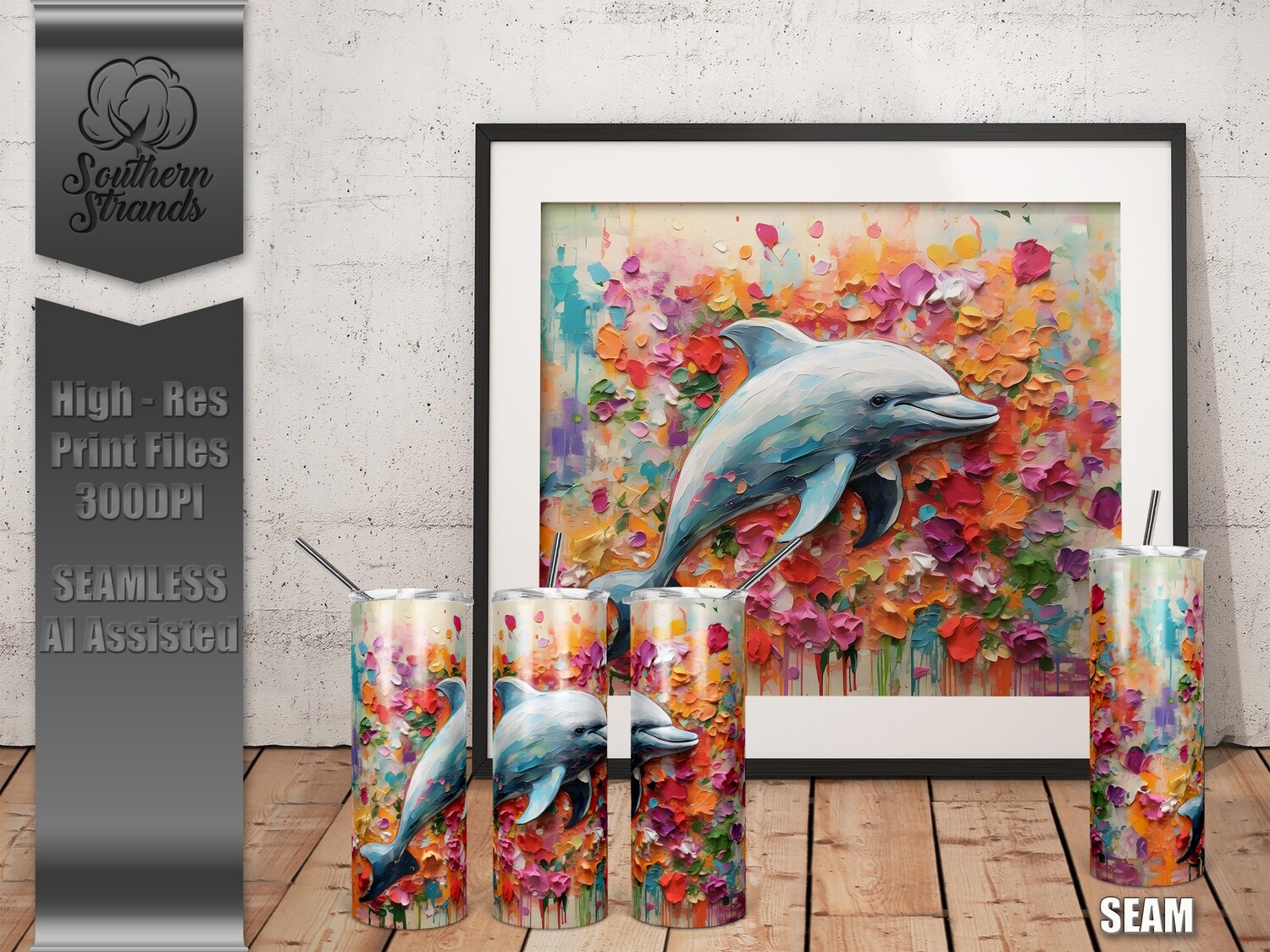 Textured 3D Dolphin2 Tumbler 20oz | SEAMLESS |  DIGITAL DESIGN