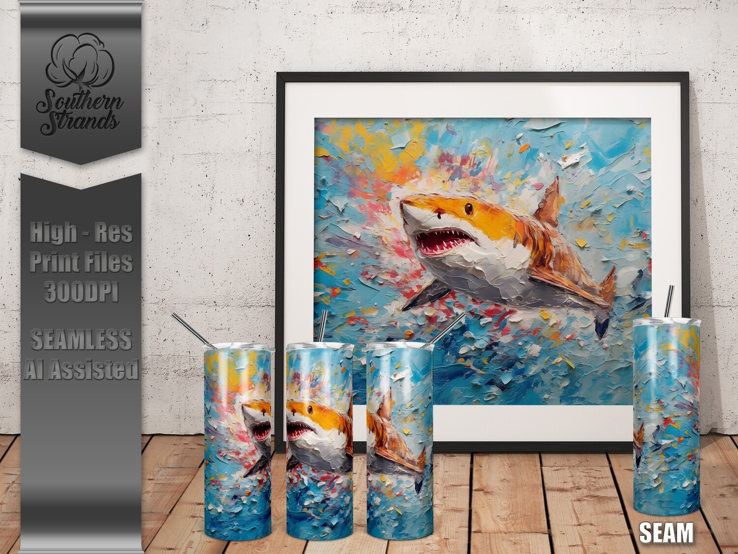 Textured 3D Shark Tumbler 20oz | SEAMLESS |  DIGITAL DESIGN