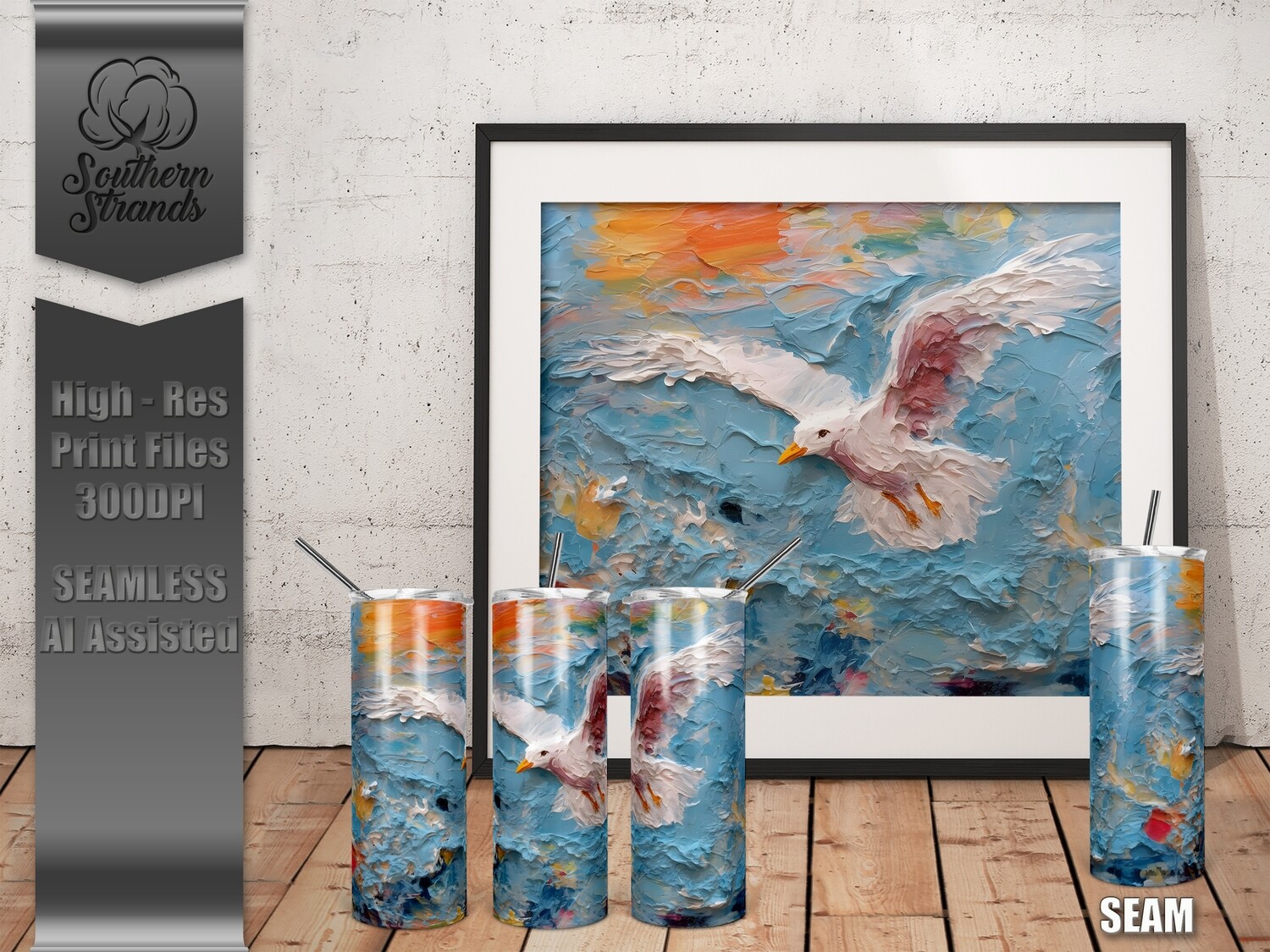 Textured 3D Seagull Tumbler 20oz | SEAMLESS |  DIGITAL DESIGN
