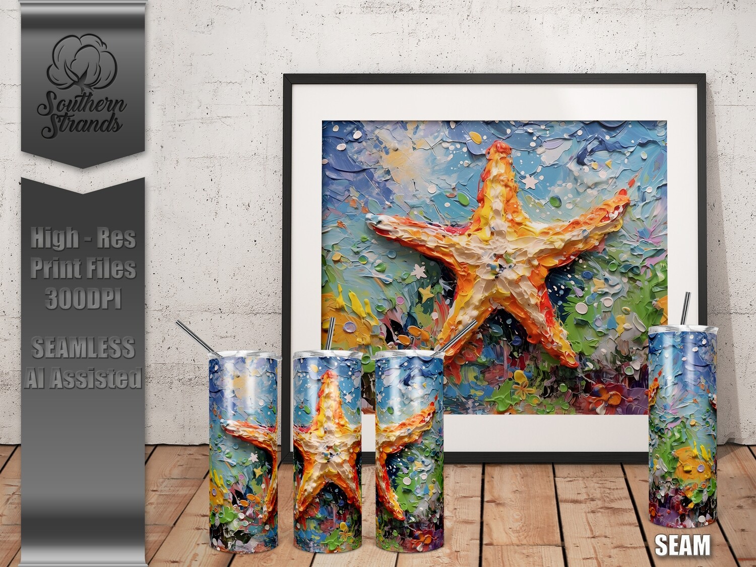 Textured 3D Starfish Tumbler 20oz | SEAMLESS |  DIGITAL DESIGN