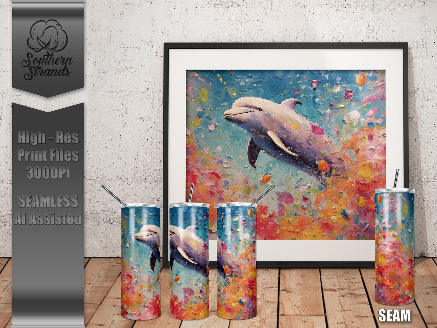 Textured 3D Dolphin Tumbler 20oz | SEAMLESS |  DIGITAL DESIGN