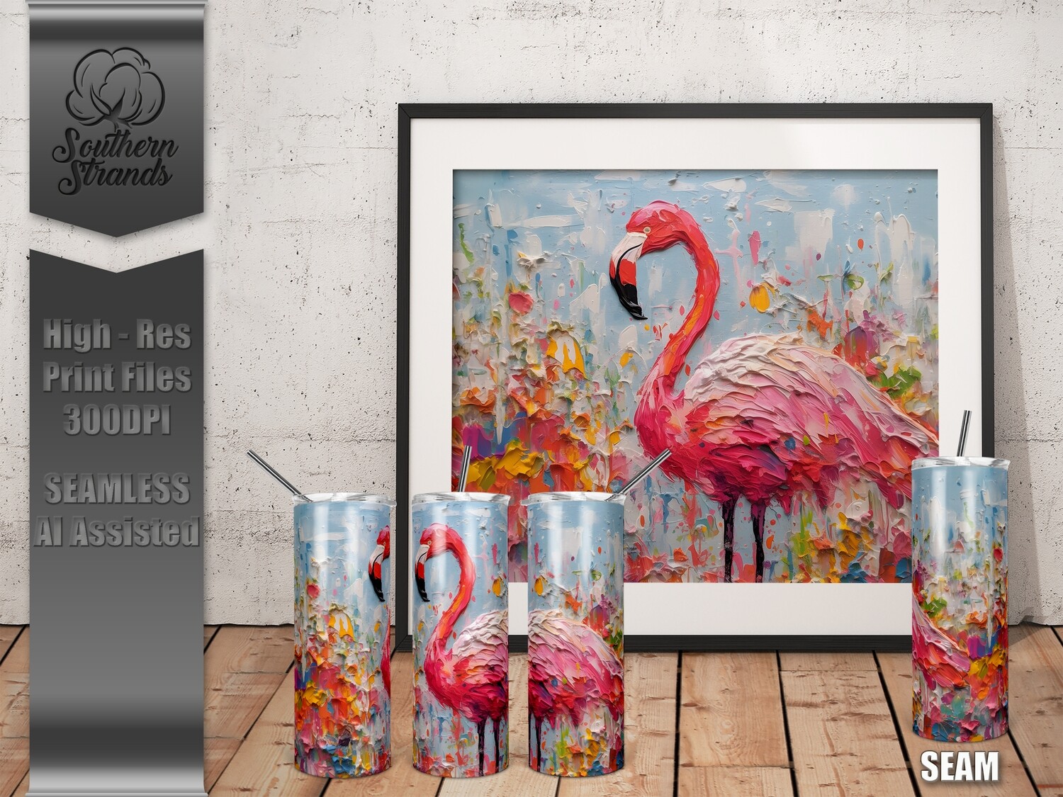 Textured 3D Flamingo Tumbler 20oz | SEAMLESS |  DIGITAL DESIGN