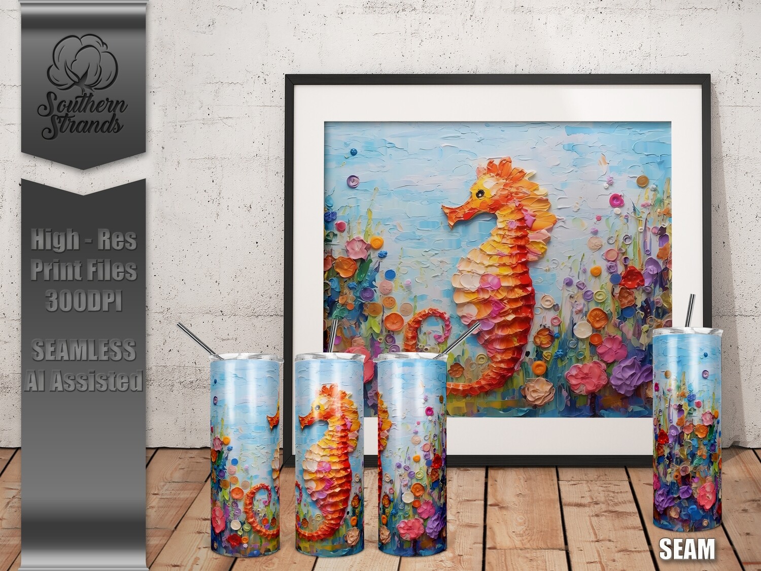 Textured 3D Seahorse Tumbler 20oz | SEAMLESS |  DIGITAL DESIGN