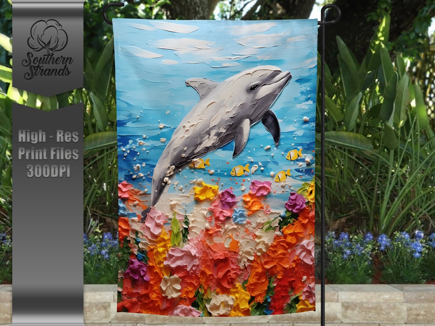 Textured 3D Dolphin Garden Flag 1 |  DIGITAL DESIGN