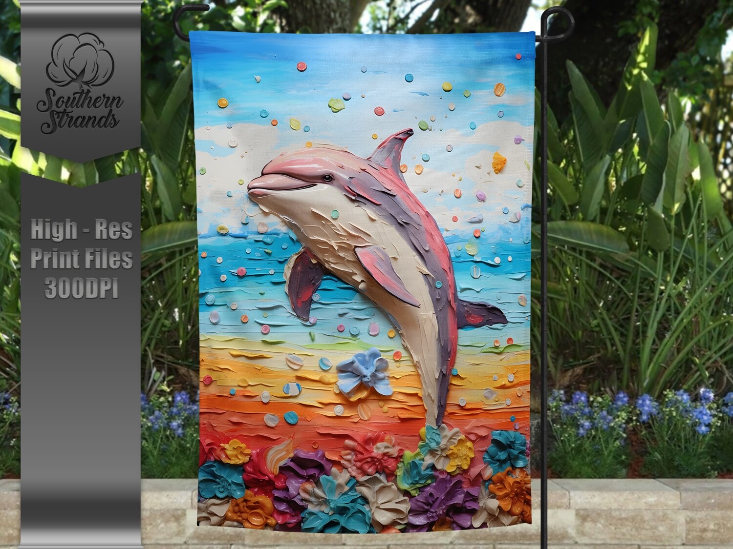 Textured 3D Dolphin Garden Flag 2 |  DIGITAL DESIGN