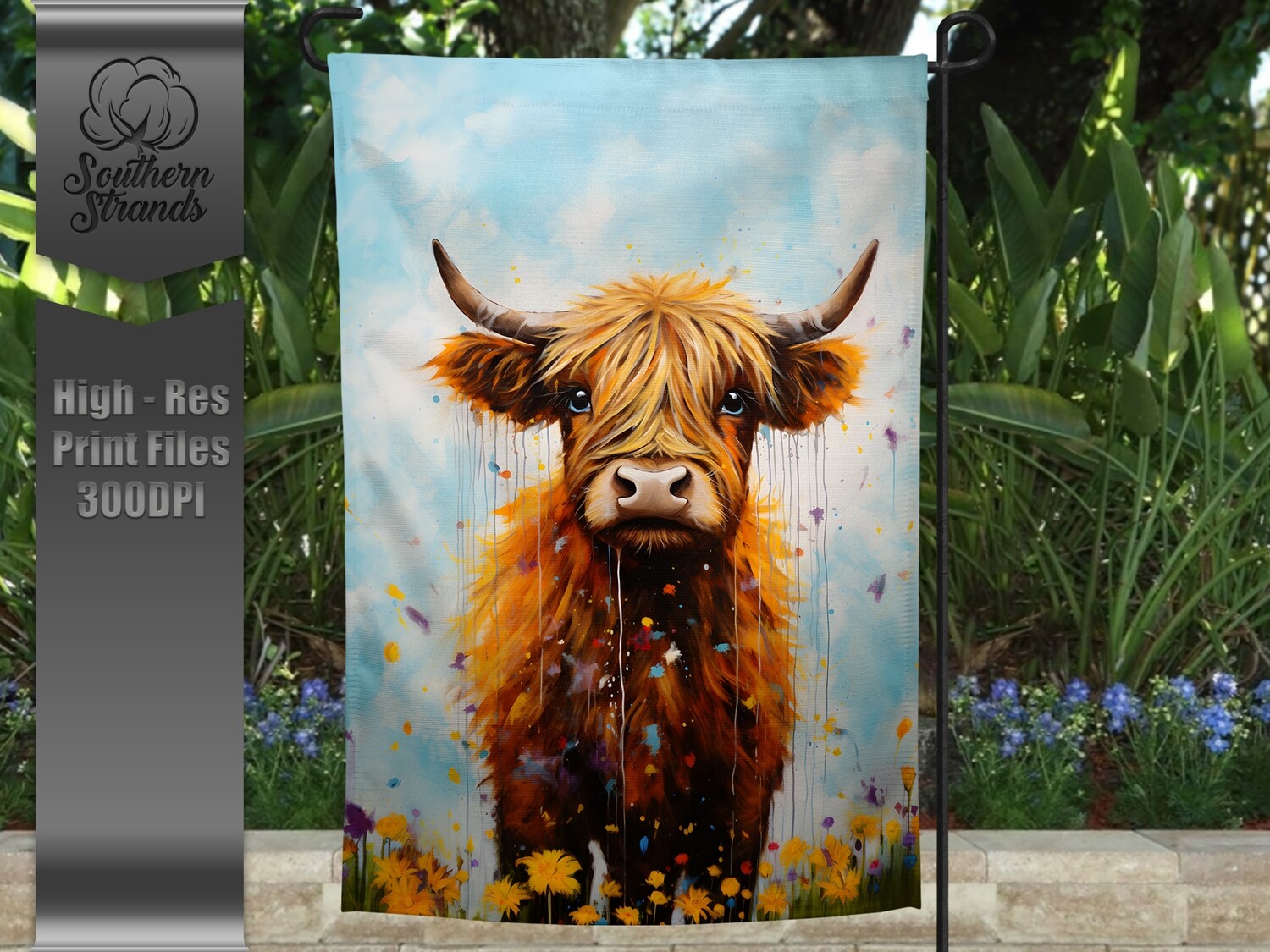 Painted Highland Cow Garden Flag |  DIGITAL DESIGN