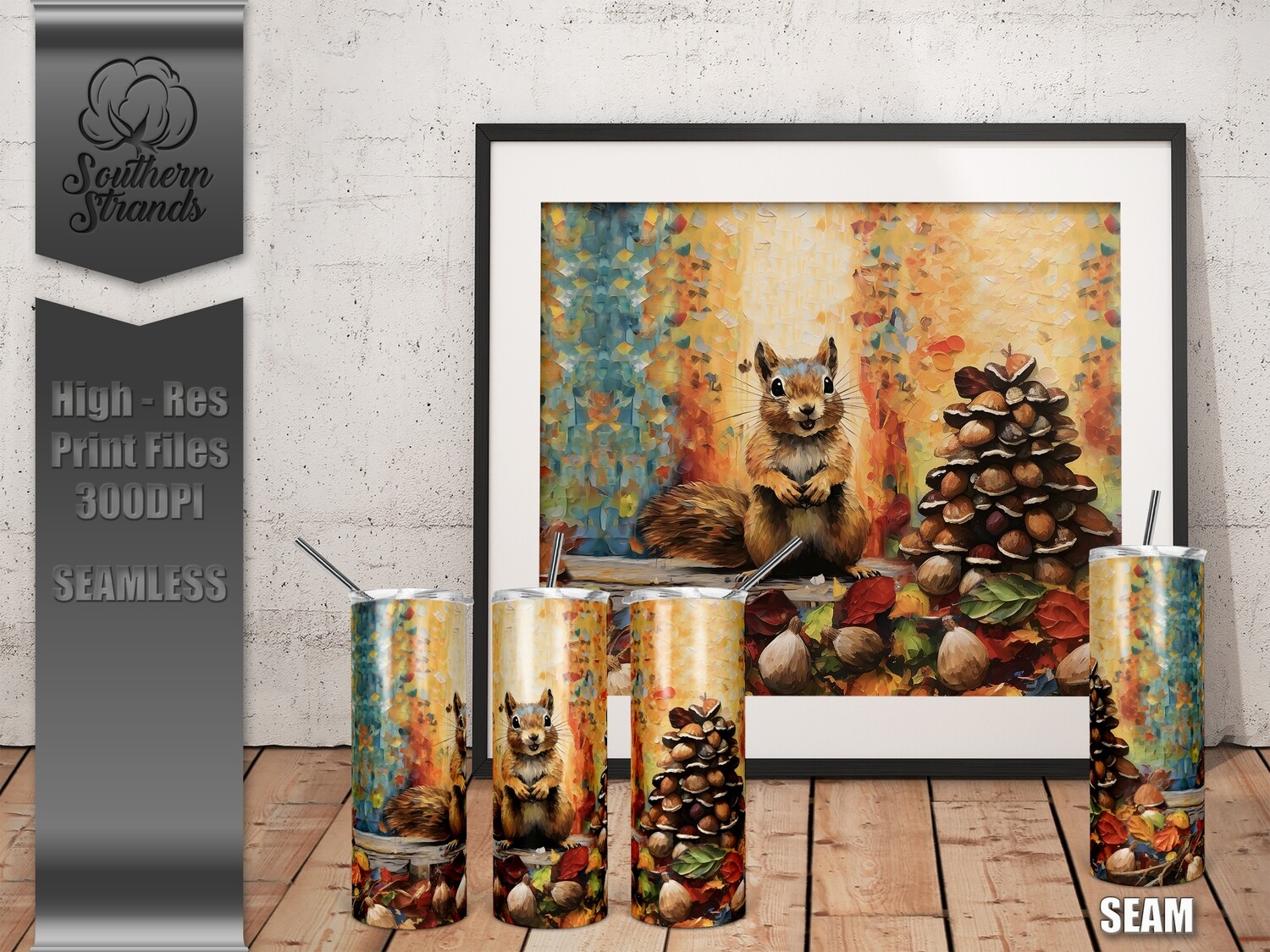Painted Squirrel Tumbler 20oz | SEAMLESS |  DIGITAL DESIGN