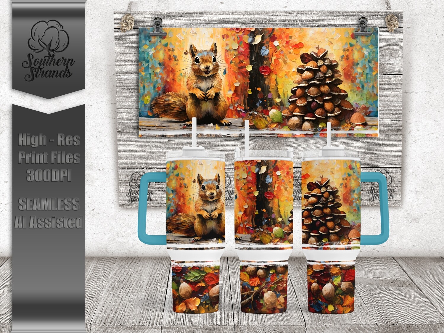 Painted Squirrel with Acorns and Tree Tumbler 40oz | SEAMLESS |  DIGITAL DESIGN