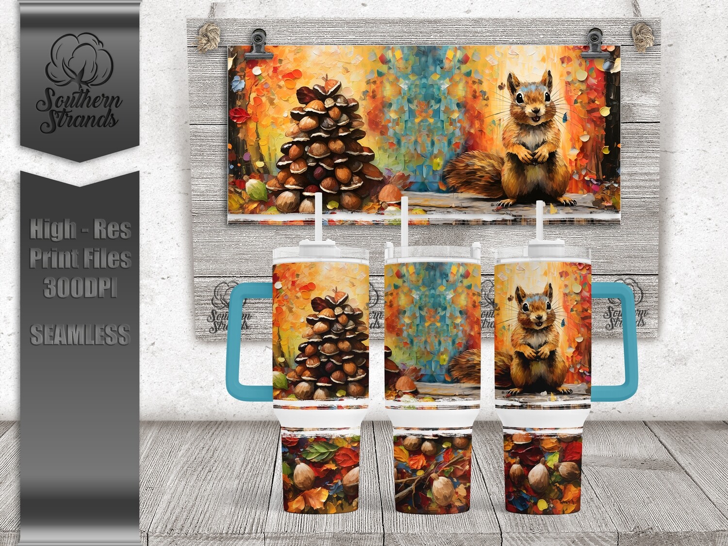 Painted Squirrel with Acorns Tumbler 40oz | SEAMLESS |  DIGITAL DESIGN