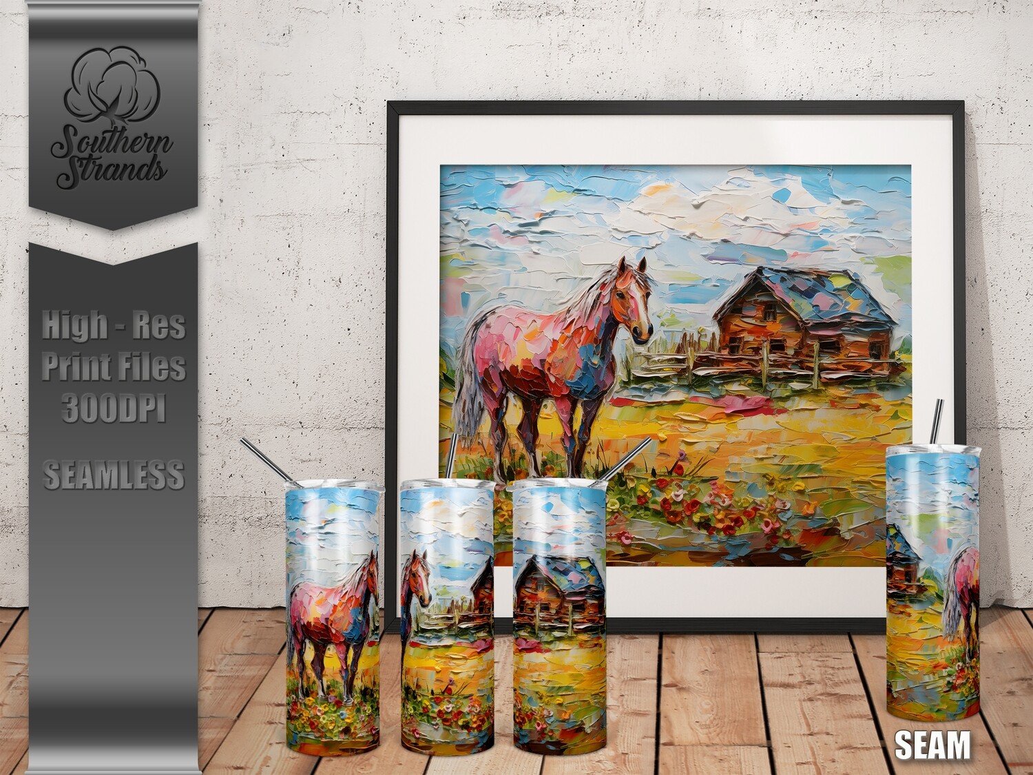 Painted Barn and Horse Tumbler 20oz | SEAMLESS |  DIGITAL DESIGN