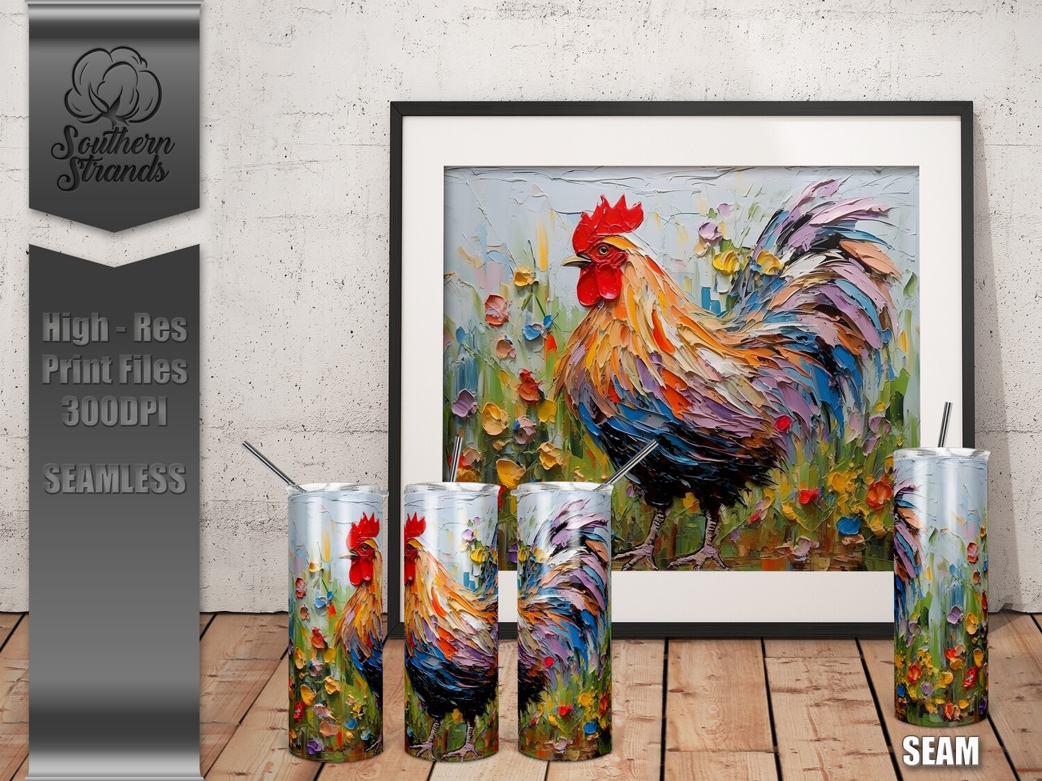 Painted Rooster Tumbler 2 20oz | SEAMLESS |  DIGITAL DESIGN