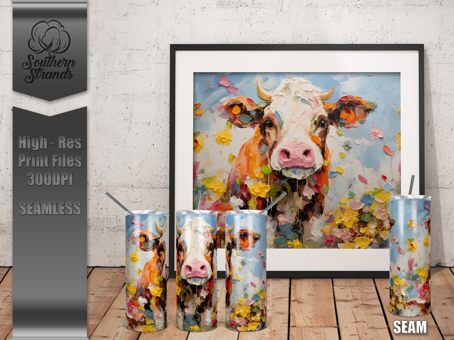 Painted Cow Tumbler  20oz | SEAMLESS |  DIGITAL DESIGN