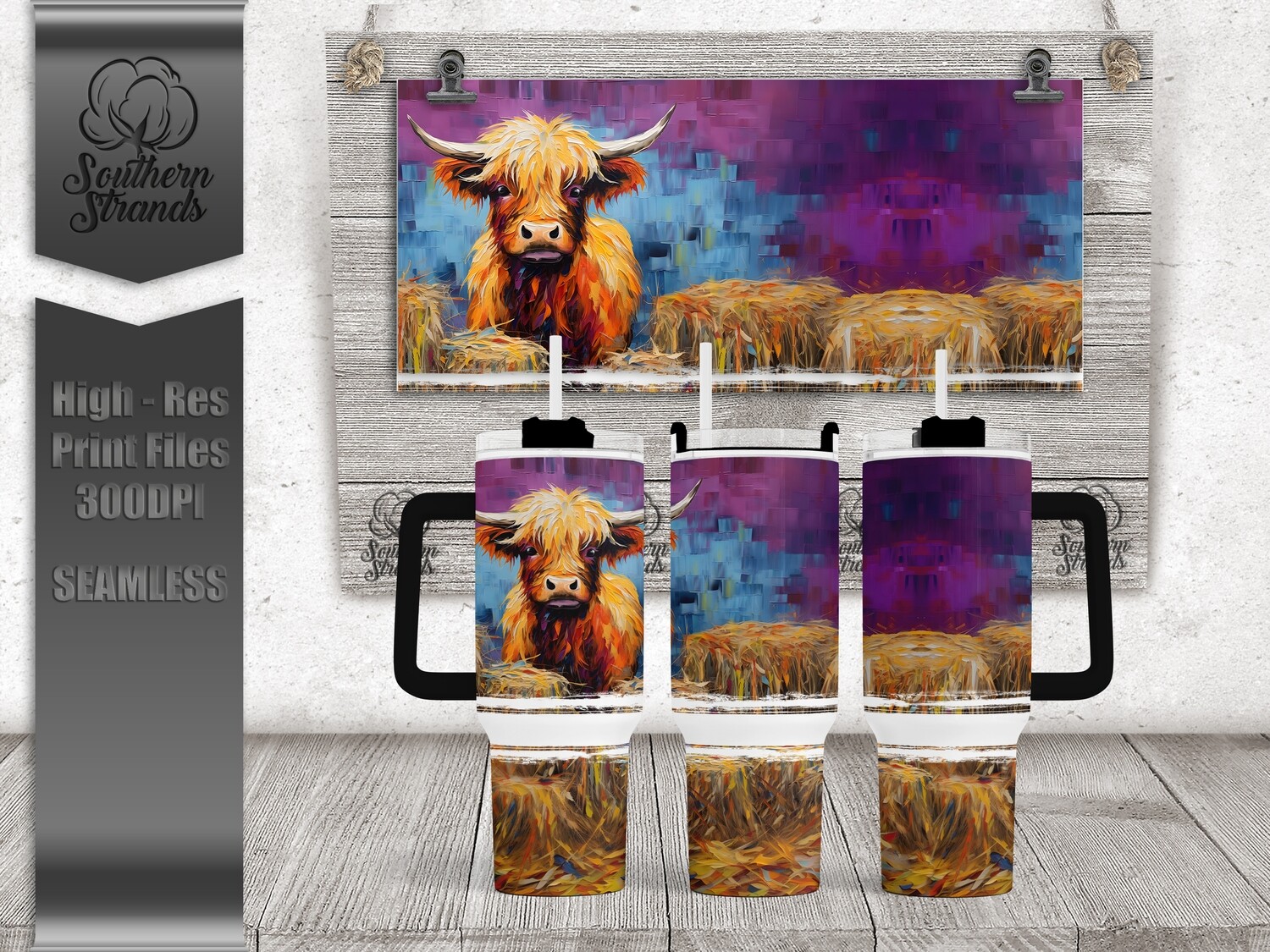 3D Highland Cow Painted 40oz Tumbler | SEAMLESS |  DIGITAL DESIGN