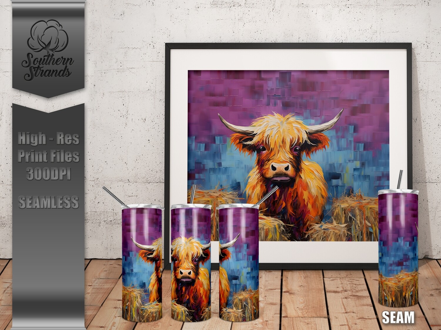 3D Painted Highland Cow Tumbler 20oz | SEAMLESS |  DIGITAL DESIGN