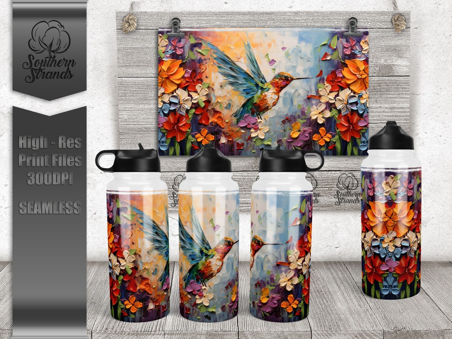 3D Painted Hummingbird and Flowers 32oz Hydro Tumbler | SEAMLESS |  DIGITAL DESIGN