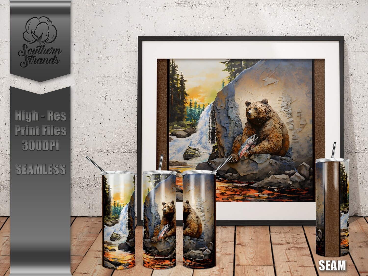 3D Painted Alaskan Bear Tumbler 20oz | SEAMLESS |  DIGITAL DESIGN