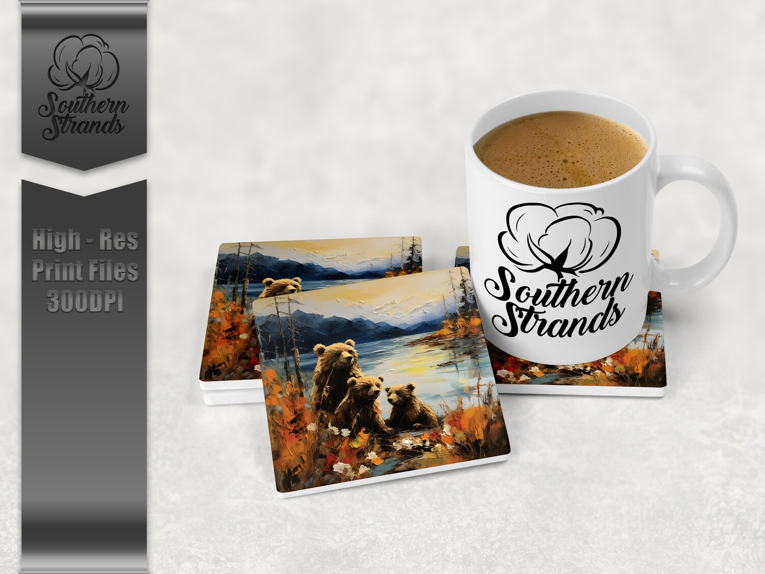 3D Painted Alaskan Bears Coaster Set - Will Work for Round and Square - All 5 Designs Included | DIGITAL DESIGN
