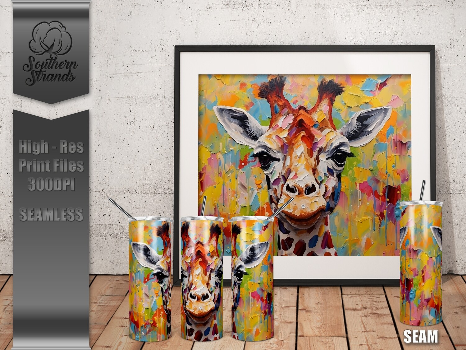3D Painted Giraffe Tumbler 20oz | SEAMLESS |  DIGITAL DESIGN