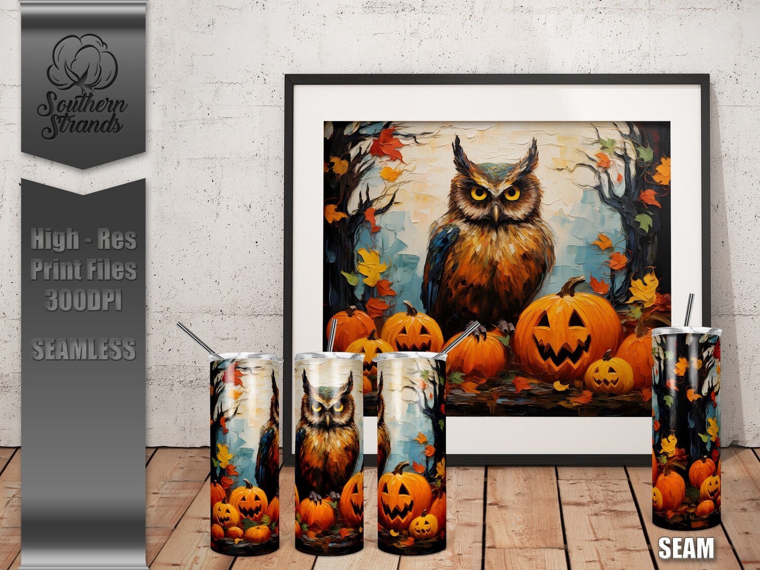 Fall Owl and Jack-O-Lantern Tumbler 20oz | SEAMLESS |  DIGITAL DESIGN