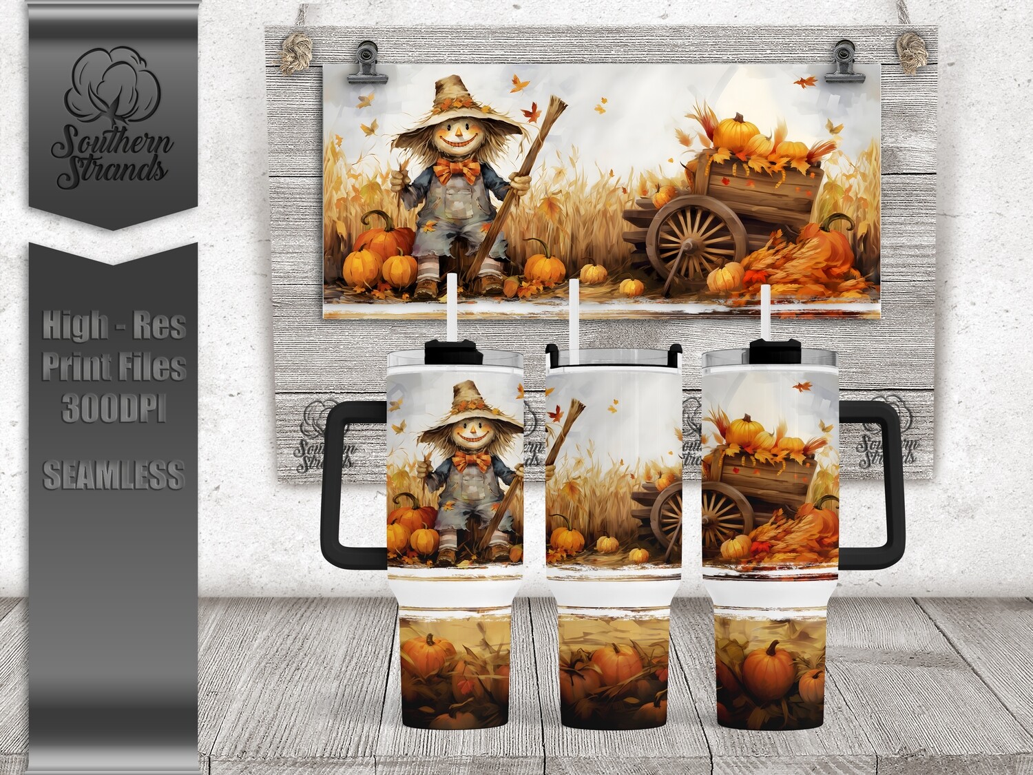 Watercolor Cornfield Scarecrow - 40oz Tumbler | SEAMLESS |  DIGITAL DESIGN