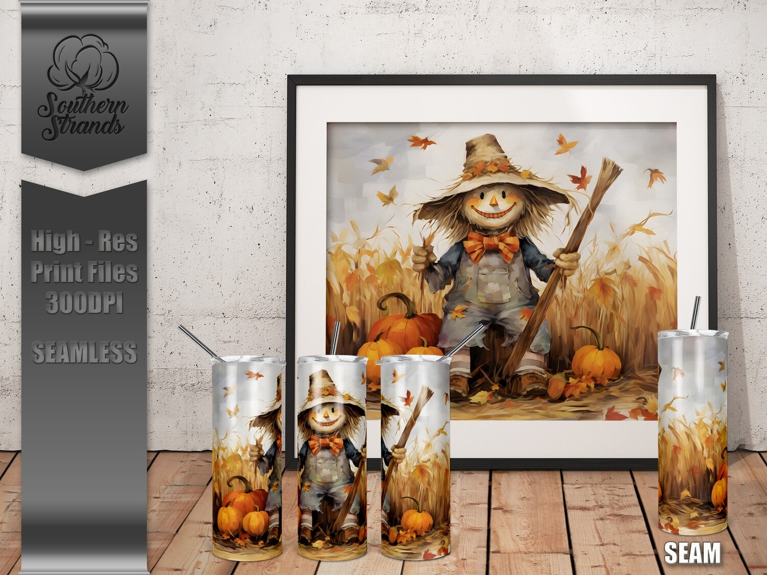 Watercolor Cornfield Scarecrow - Tumbler 20oz | SEAMLESS |  DIGITAL DESIGN