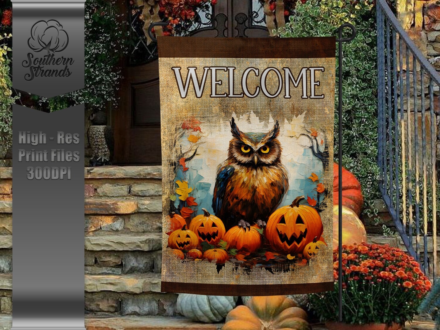 Fall Owl and Jack-O-Lantern Garden Flag |  DIGITAL DESIGN