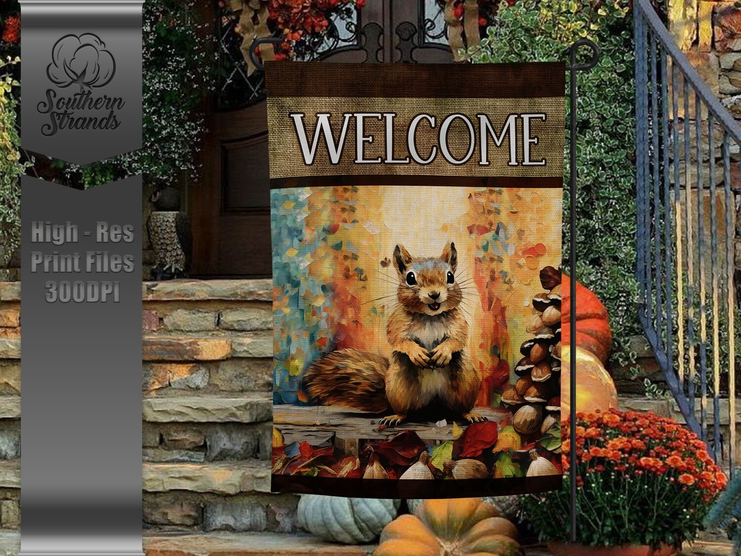 Painted Squirrel Garden Flag |  DIGITAL DESIGN