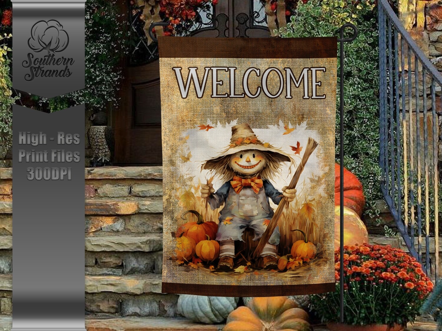 Watercolor Corn Field Scarecrow Garden Flag |  DIGITAL DESIGN